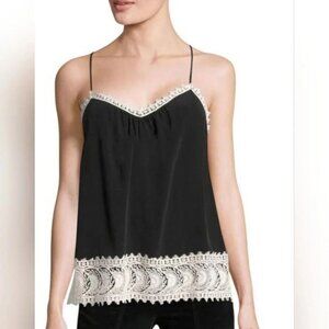 JOIE Women's Black 100% Silk Lace Trimmed Camisole, sz LG
